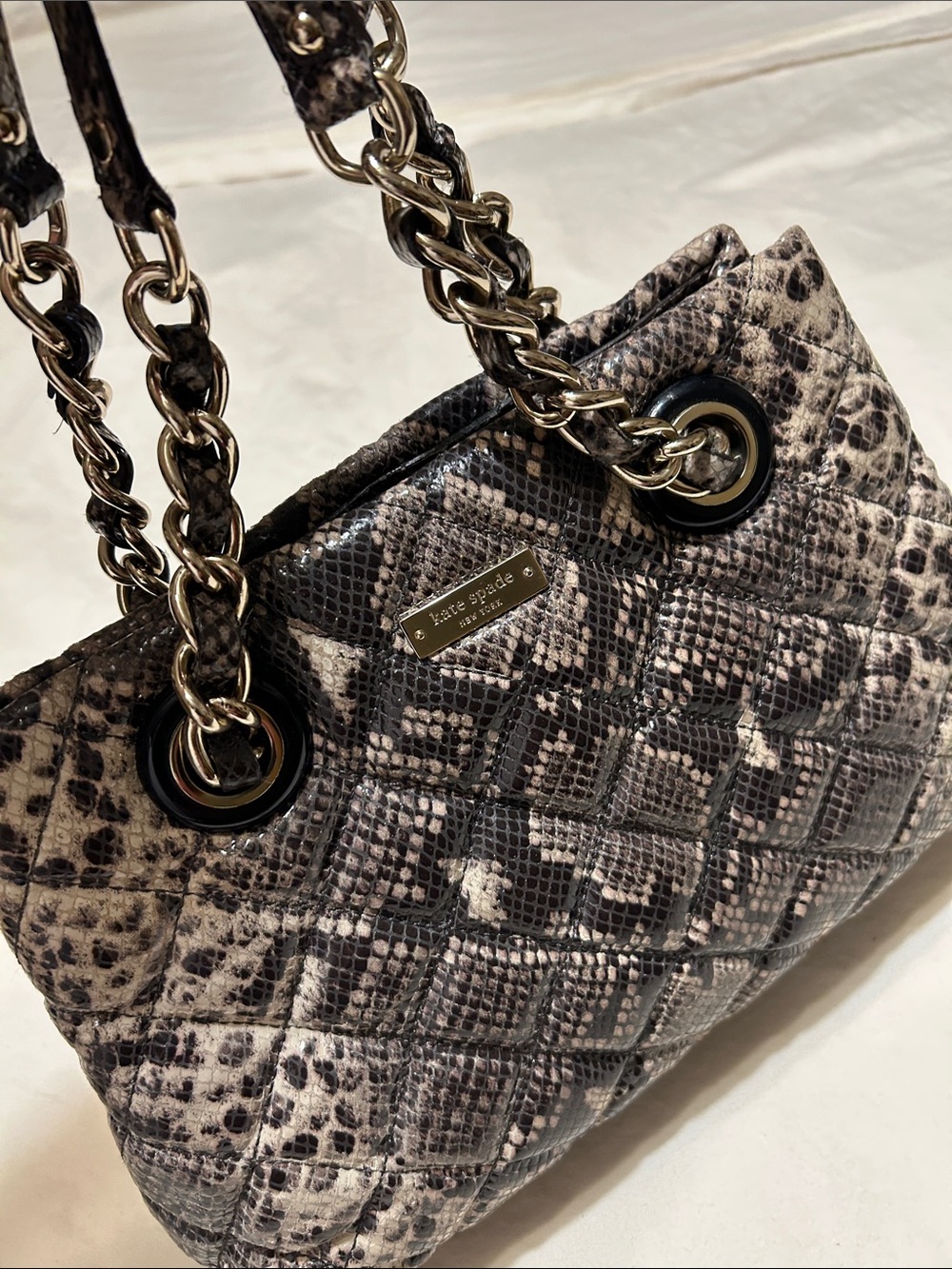 kate spade Quilted Snake-Print Shoulder Bag in Black, Gray, Cream
